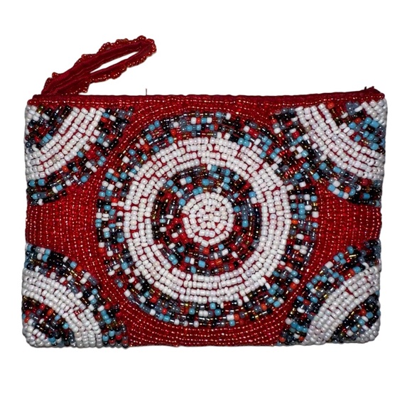 Unique Beautiful Beaded Coin Purse/Clutch-Red-White-Blue - Picture 1 of 4